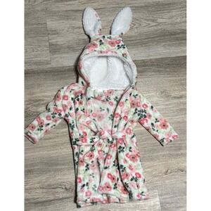 Modern Baby Floral Bunny Hooded Robe‎ 0-9M Pink Green Flowers